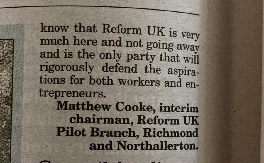 Letter to Darlington and Stockton Times by Matthew Cooke