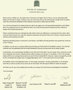 Reform MPs letter to Rachel Reeves